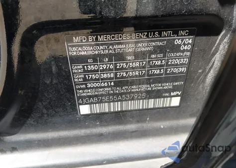 2005 Mercedes-Benz Ml 500 4Matic from USA, damaged, VIN 4JGAB75E55A537925